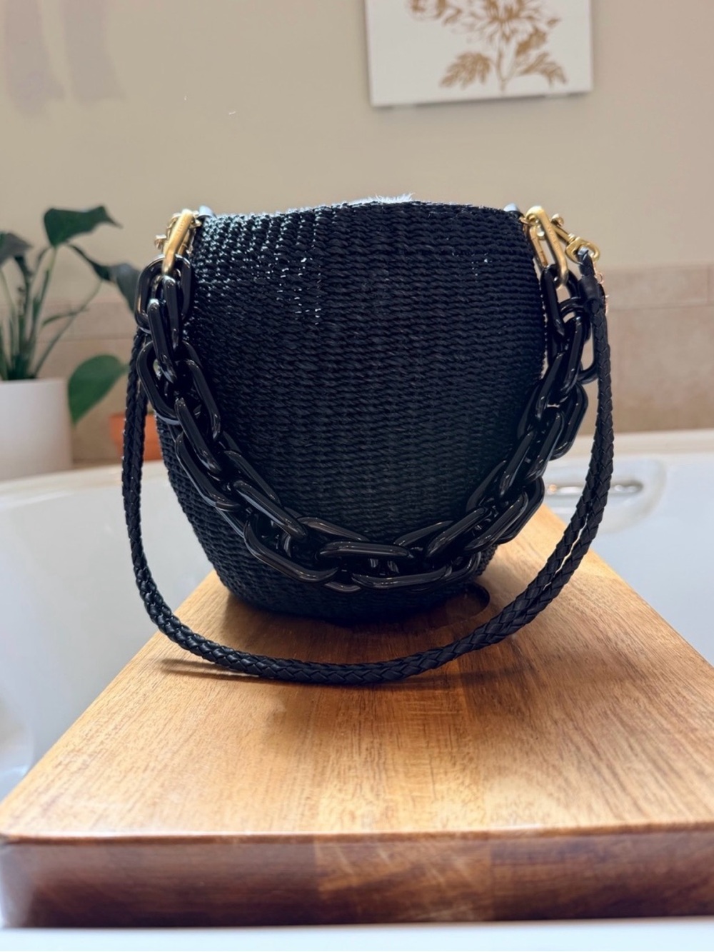 Clare V Pot De Meil with braided shoulder strap and black resin shortie NWT $410